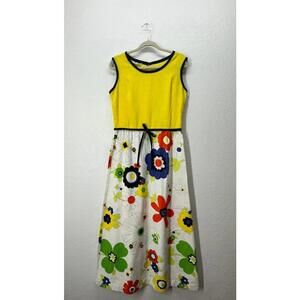 Vintage Retro 1960 1970s Floral Maxi Mod Dress Missing Size Tag see Description